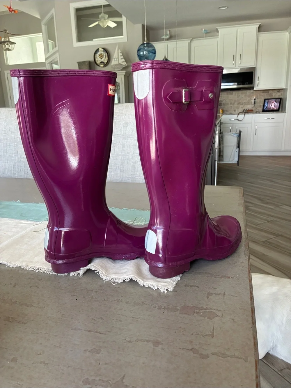 Hunter Kids Tall Gloss Rain Boots in Burgundy